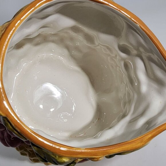 Vintage Ceramic Pitcher With Embossed Fruits Grapes Pineapple Apple Design - Picture 5 of 12